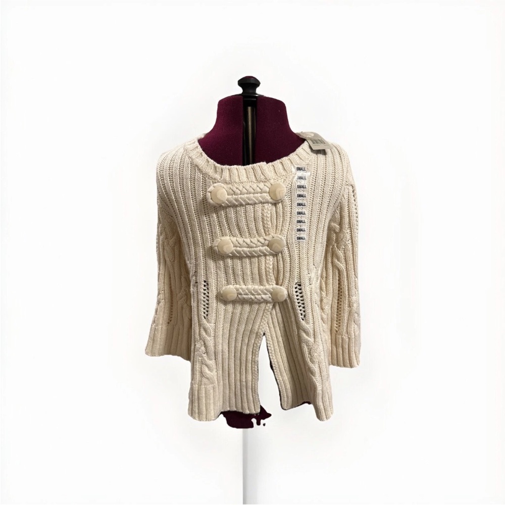 Heather B Cable Knit Sweater Mid Sleeve Bell Sz S NWT And Extra Button
